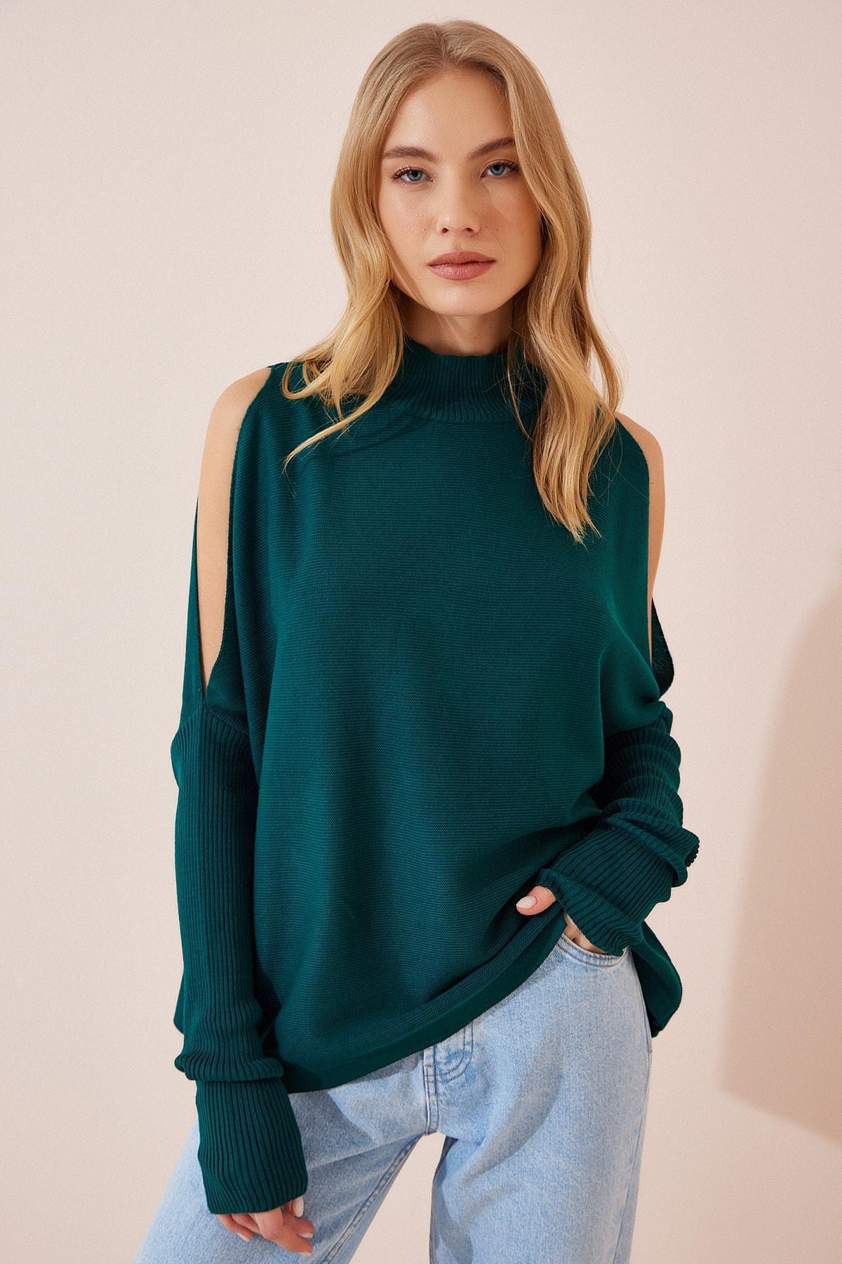 Happiness Istanbul - Green Basic Oversized Sweater