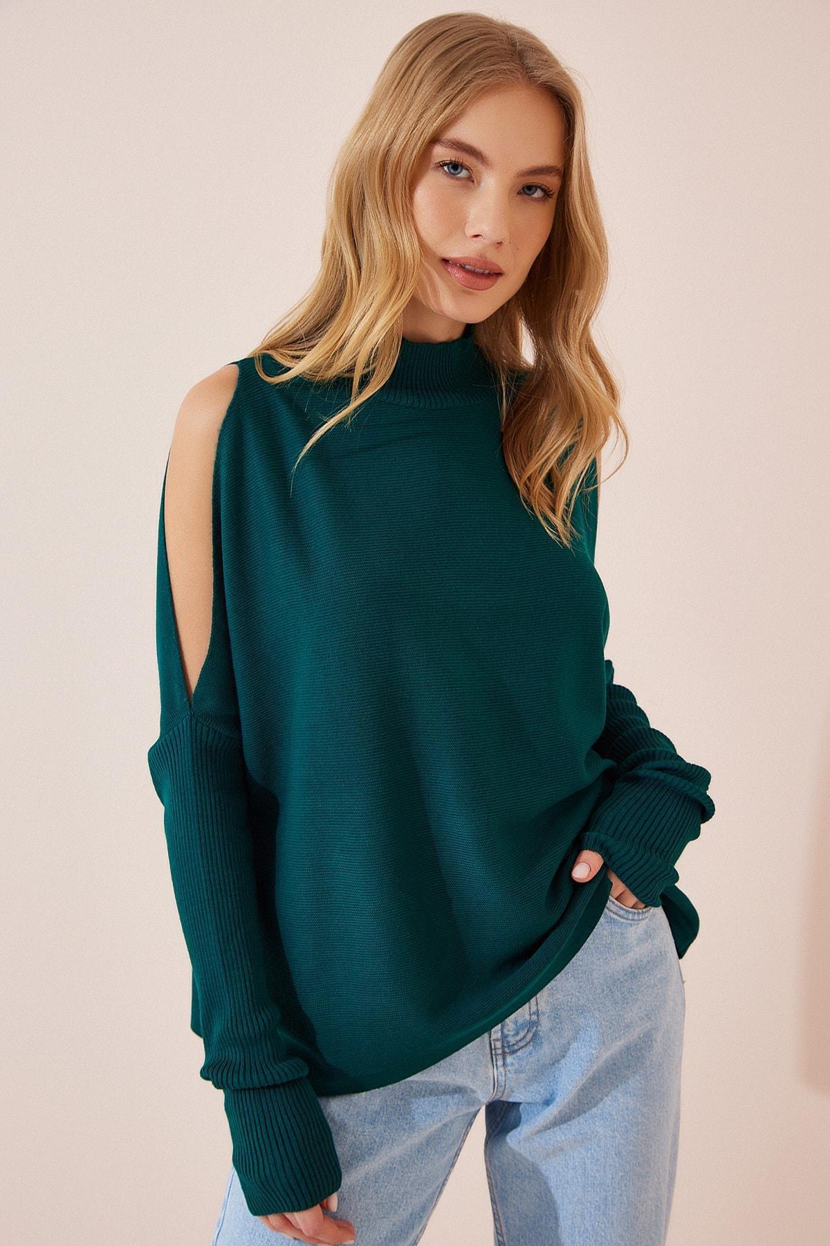 Happiness Istanbul - Green Basic Oversized Sweater