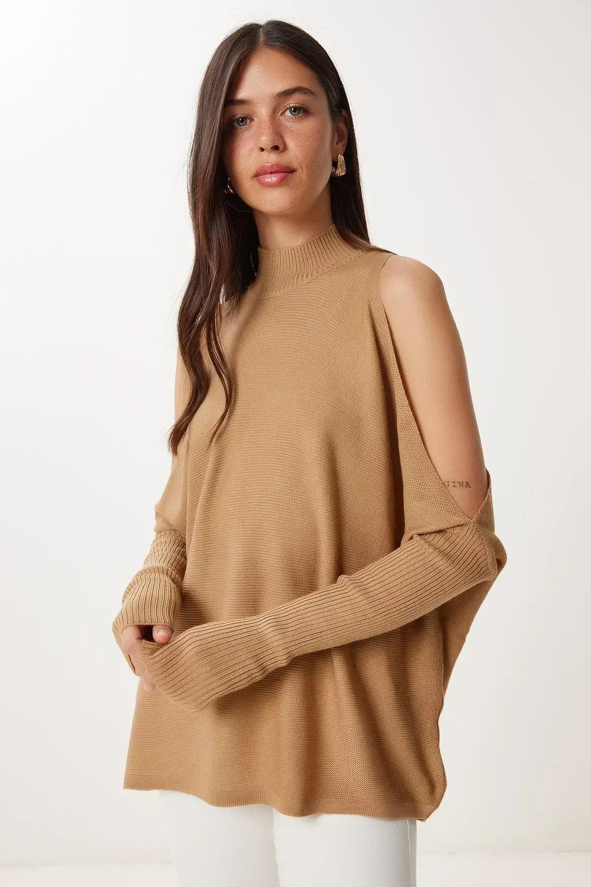 Beige Oversized Sweater, BISCUIT, large image number 1