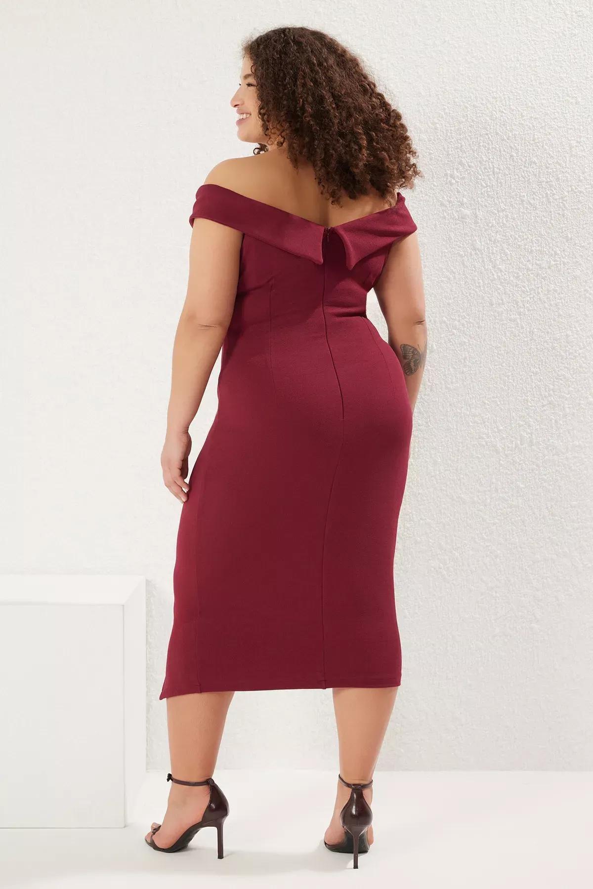 Plum Gathered Knitted Dress, C101_5655, large image number 4