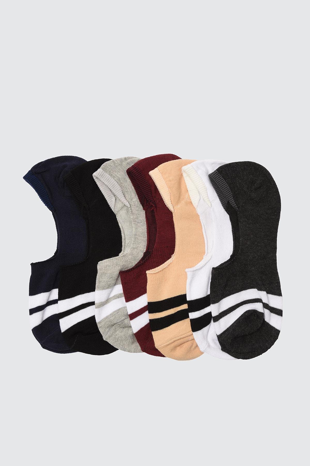 Multicolour Striped Cotton Socks, Set Of 7, Multicolor, large image number 0