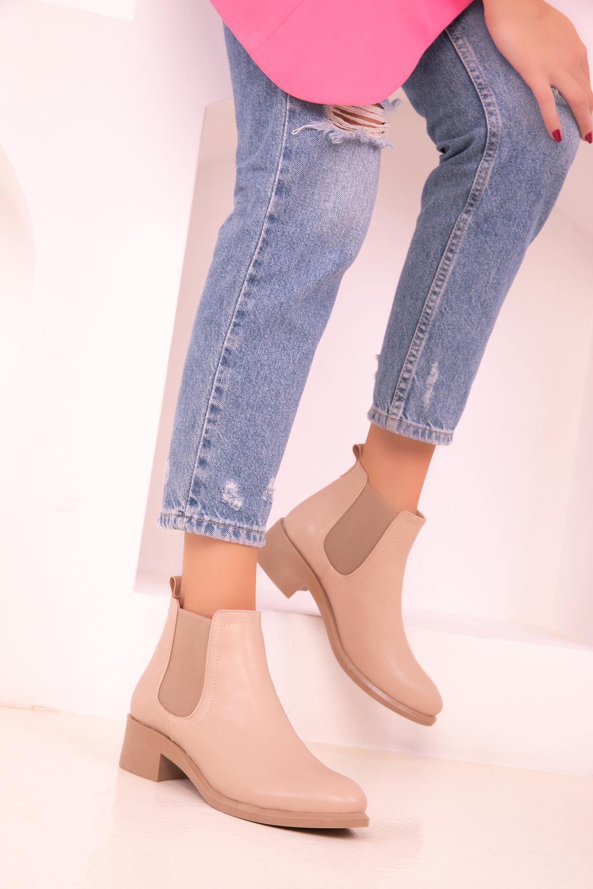 Beige Block Ankle Boots, C101_3554, large image number 2