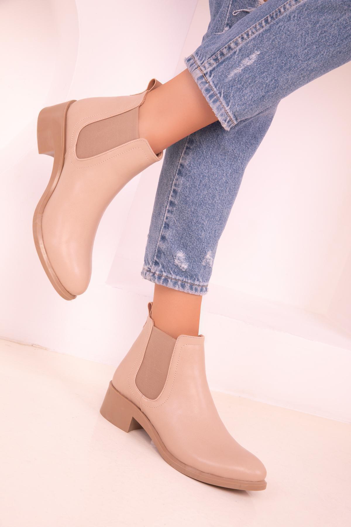 Beige Block Ankle Boots, C101_3554, large image number 3