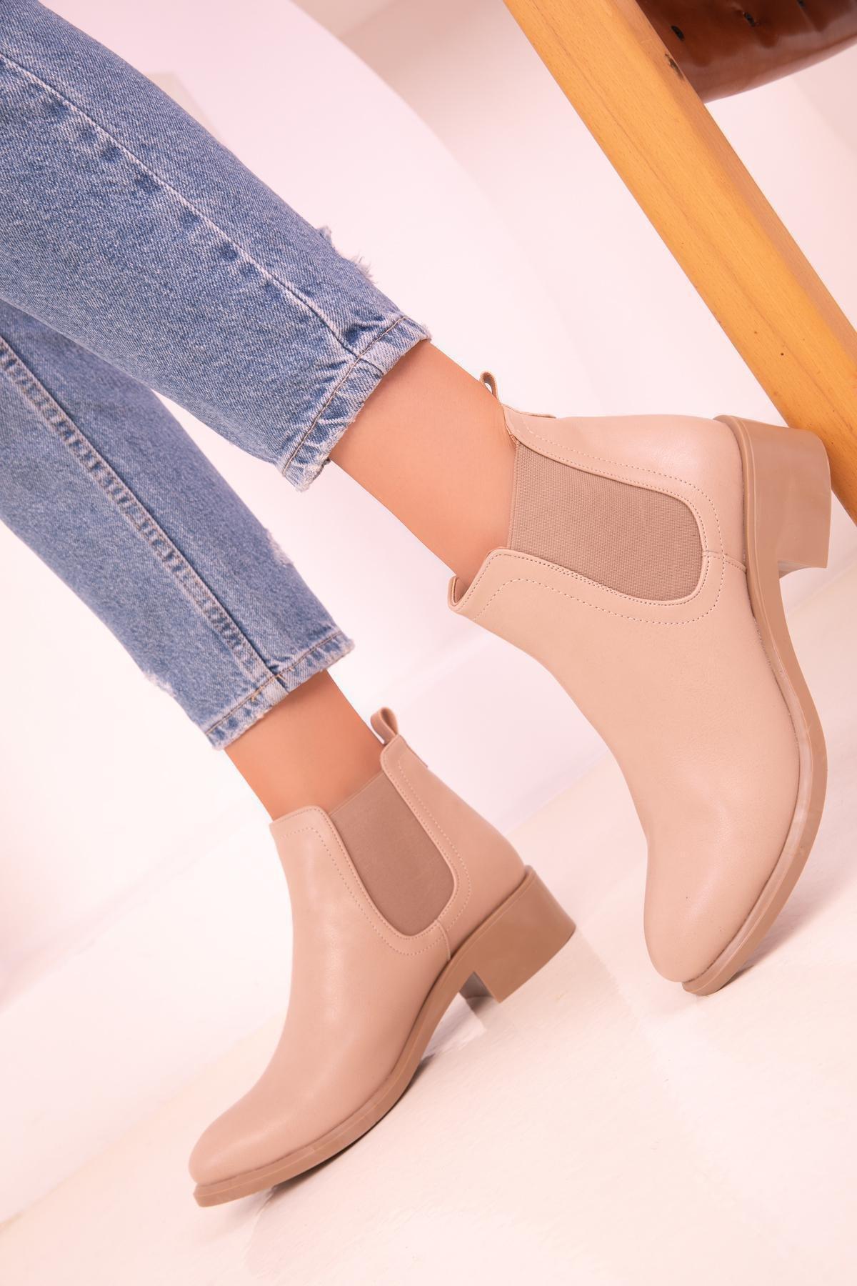 Beige Block Ankle Boots, C101_3554, large image number 4