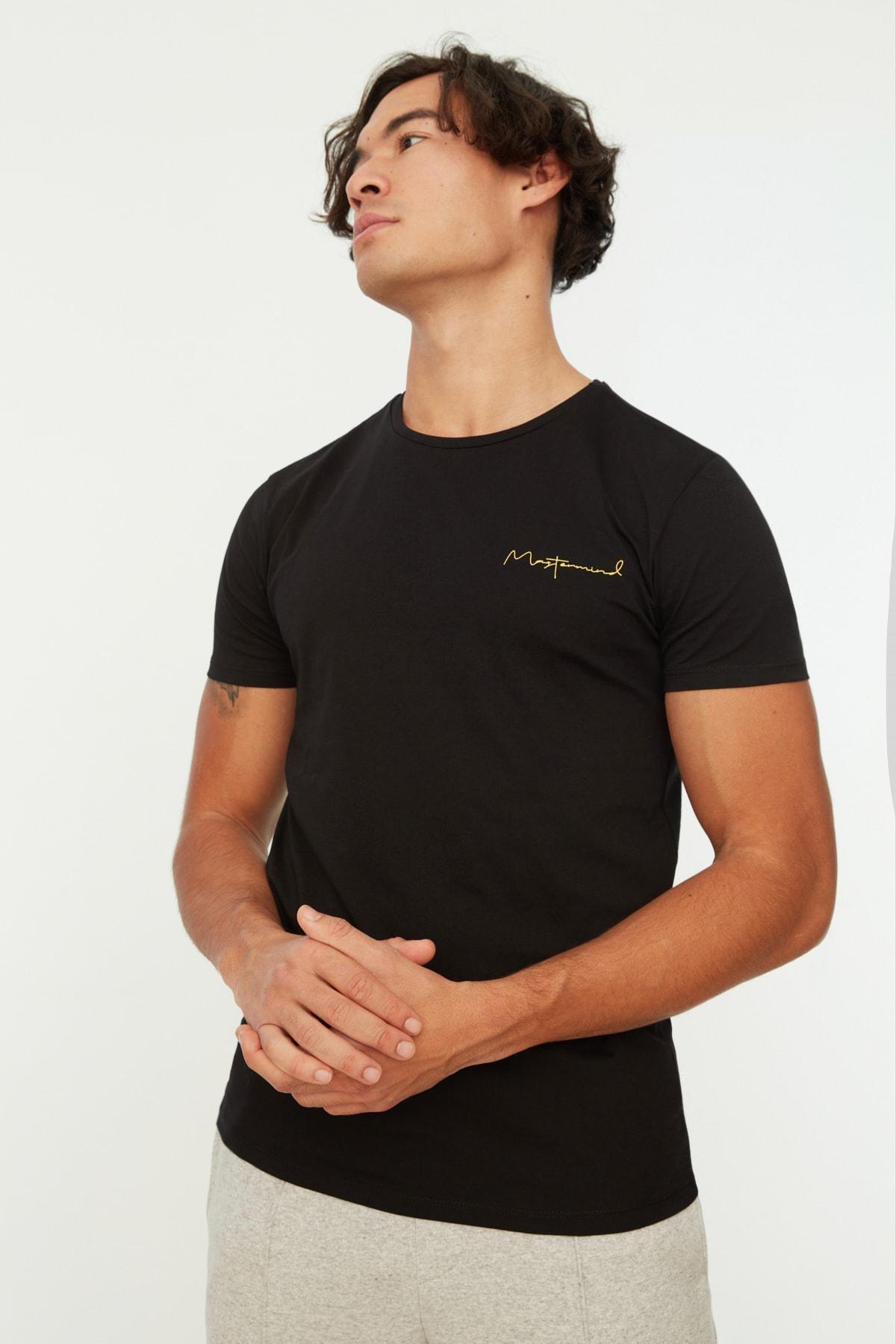 Black Printed Slim T-Shirt, , large image number 0