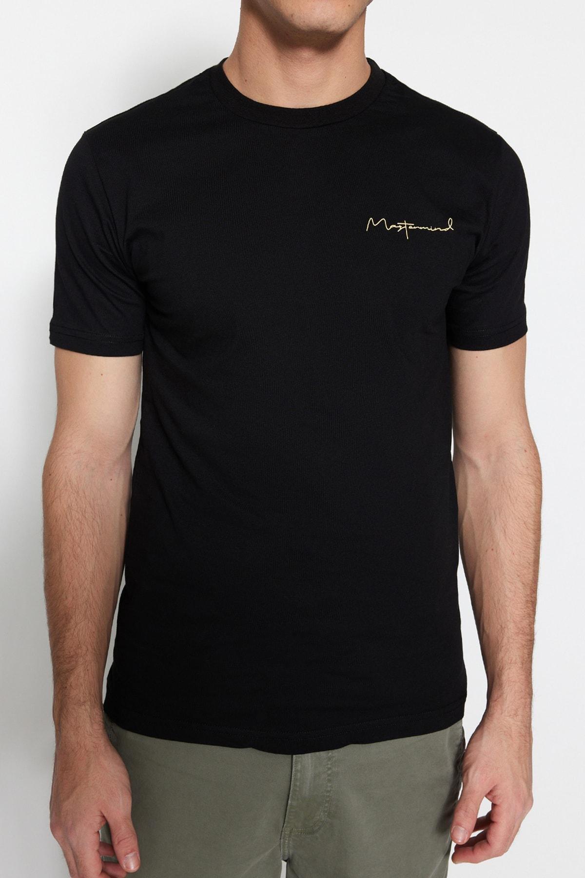 Black Printed Slim T-Shirt, , large image number 1