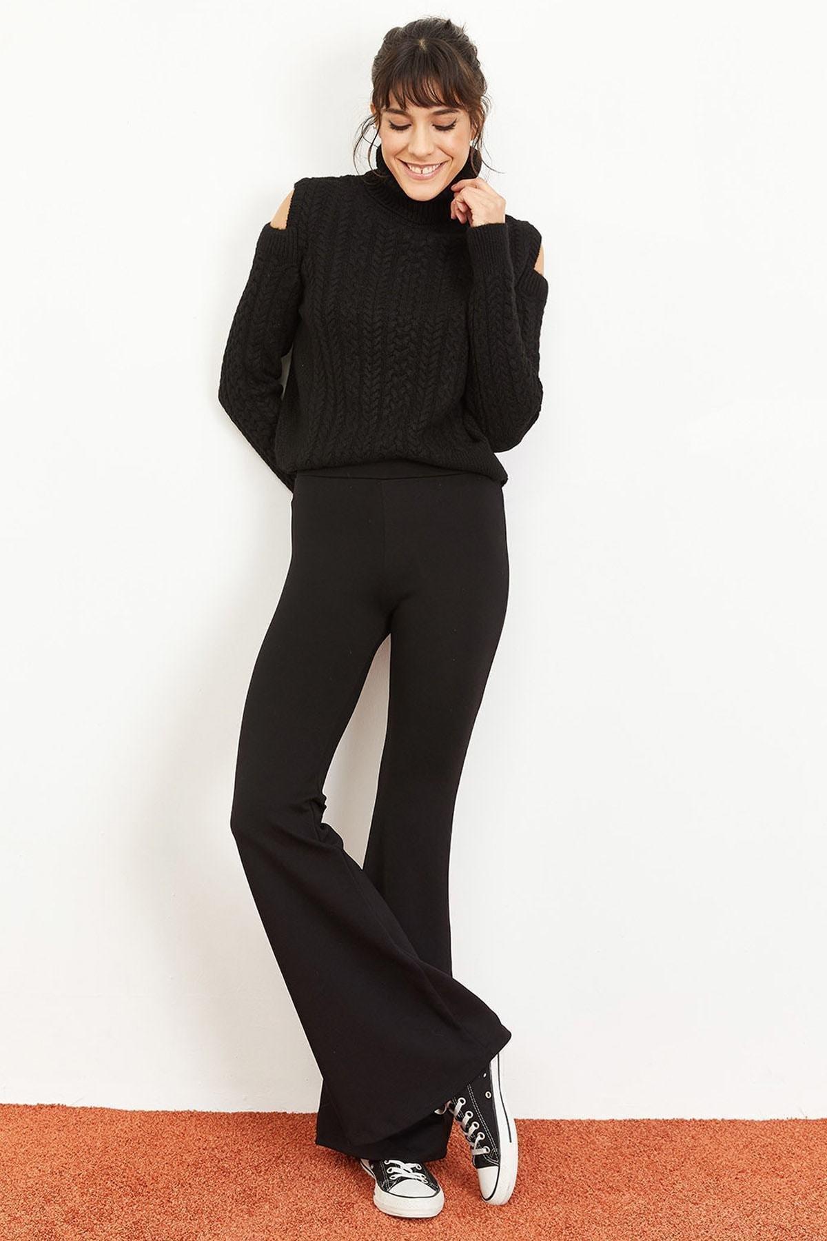 Black Knitted Compression Leggings, , large image number 1