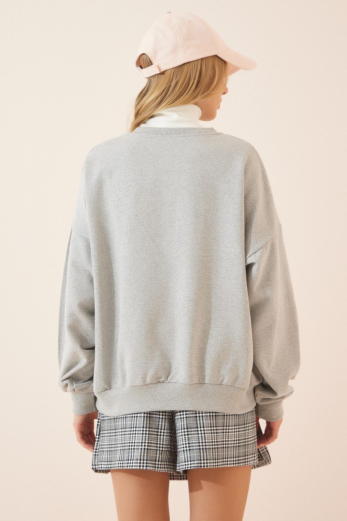 Gray Crew Neck Printed Sweatshirt, Grey, large image number 3