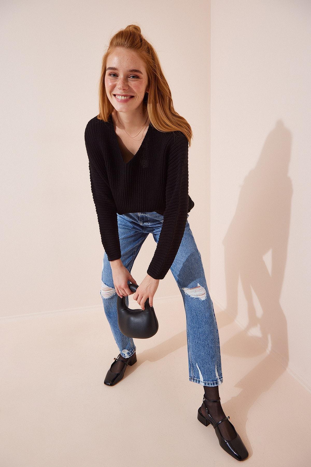 Black Acrylic Oversize Sweater, BLACK, large image number 0