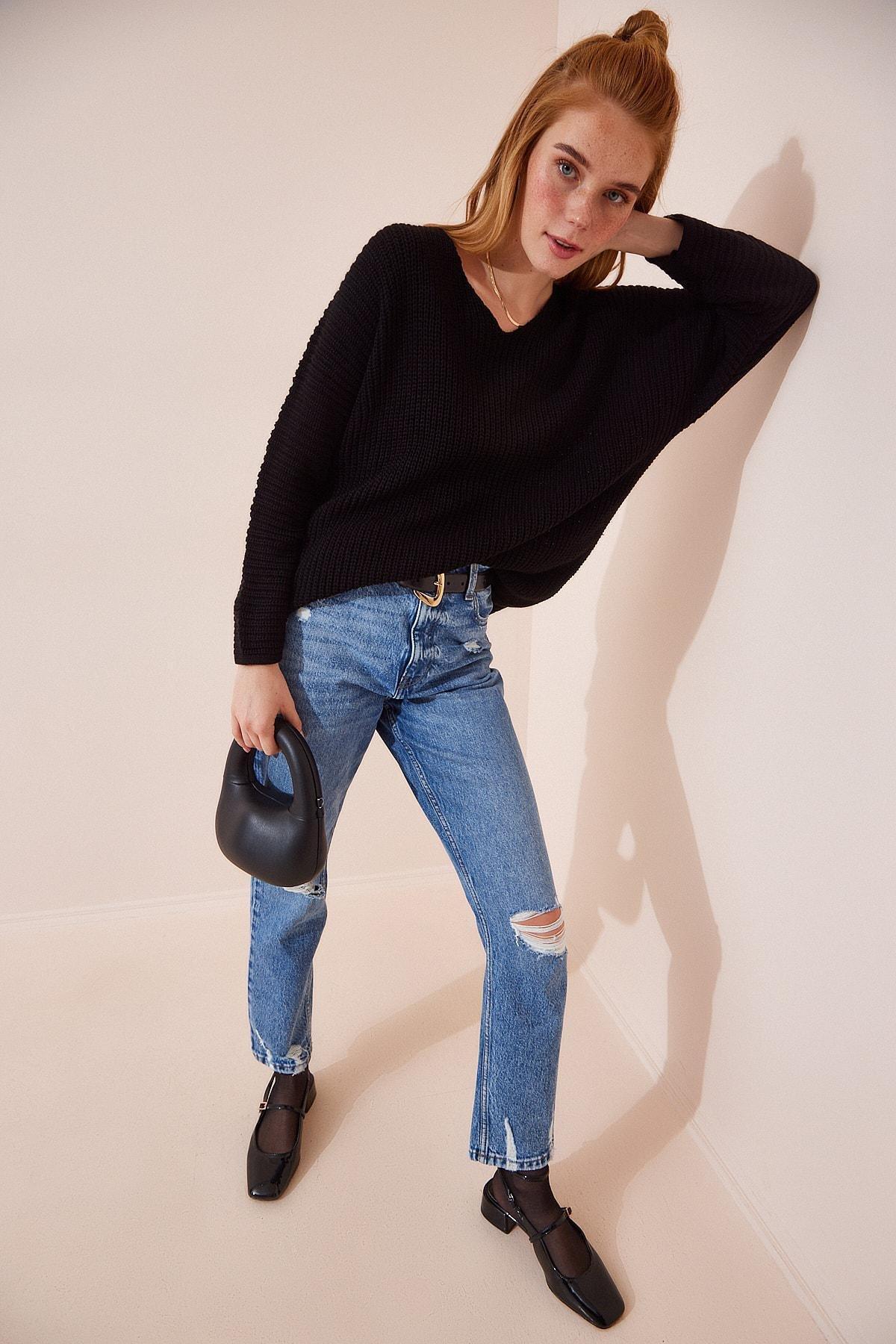 Black Acrylic Oversize Sweater, BLACK, large image number 1