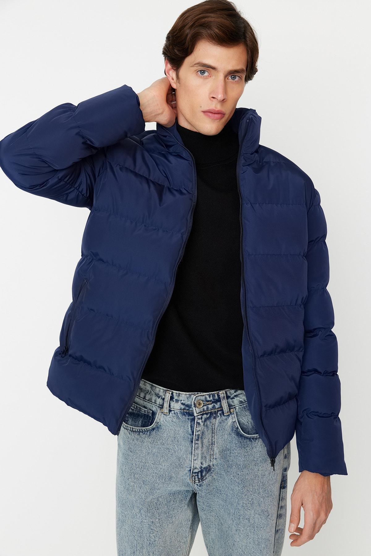 Black Basic Winter Jacket, Dark blue, large image number 0