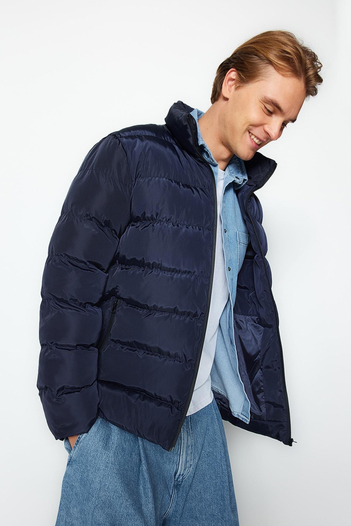 Black Basic Winter Jacket, Dark blue, large image number 1
