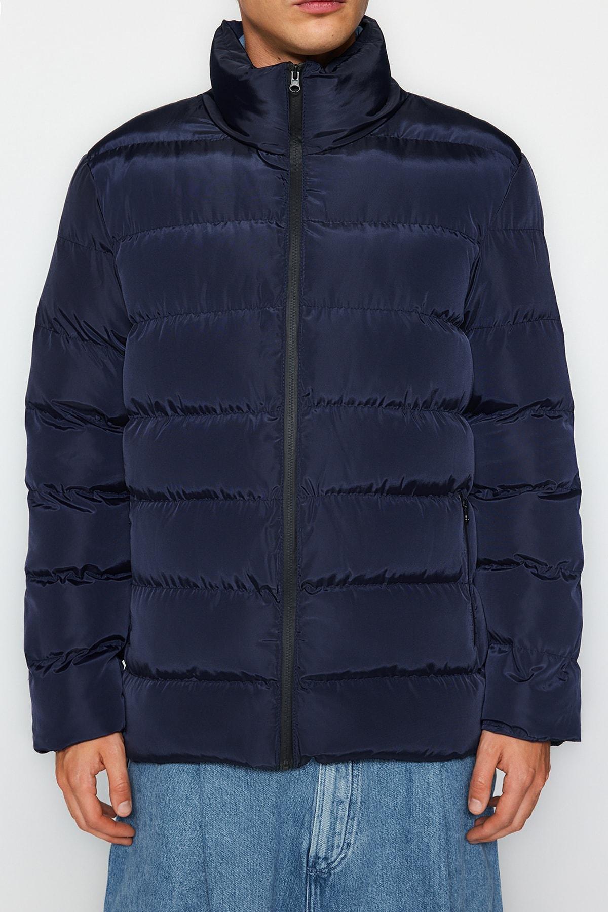 Black Basic Winter Jacket, Dark blue, large image number 2