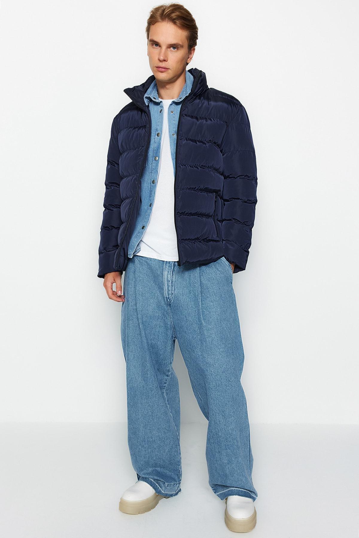 Black Basic Winter Jacket, Dark blue, large image number 3