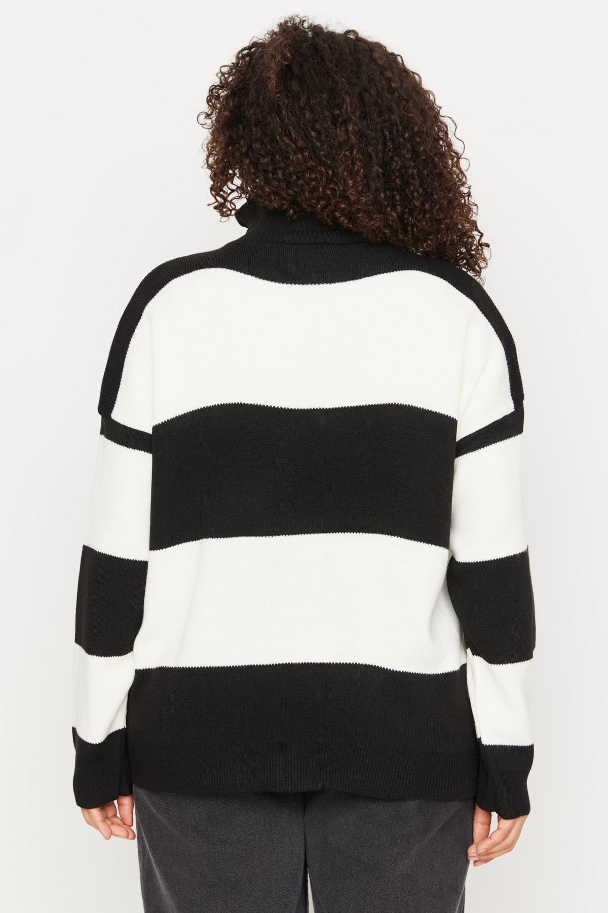 Black Striped Off Shoulder Knitwear Sweater, Black, large image number 4