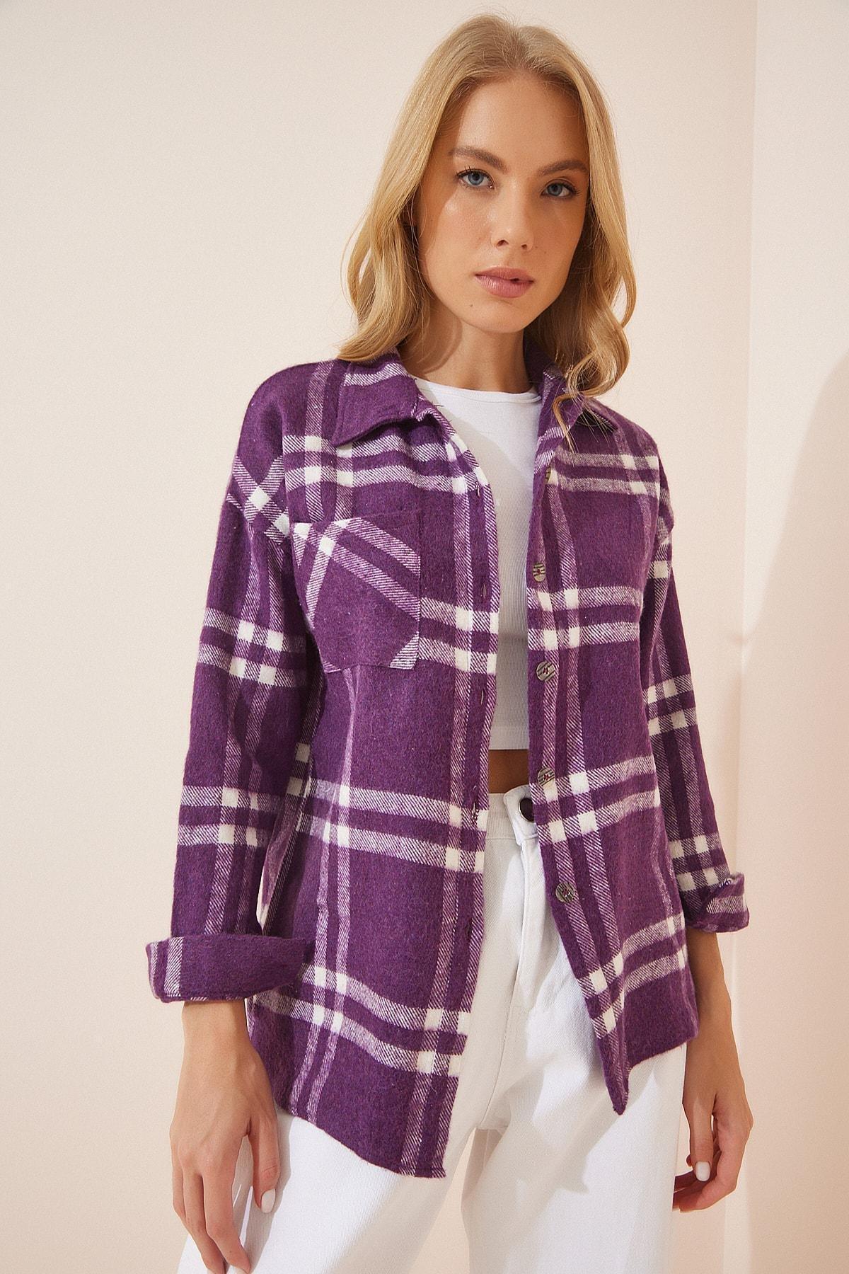 Purple Collared Plaid Shirt, C101_478, large image number 1