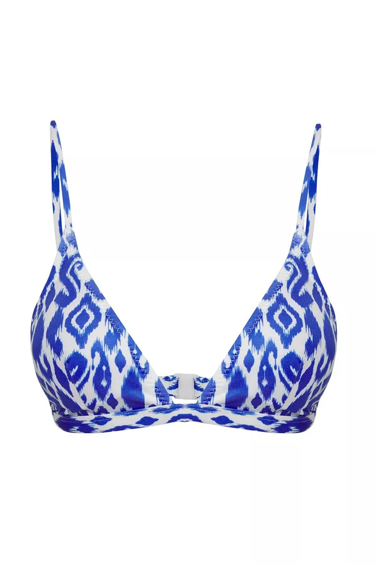 Blue Ethnic Patterned Bikini Top, Blue-Multicolor, large image number 0