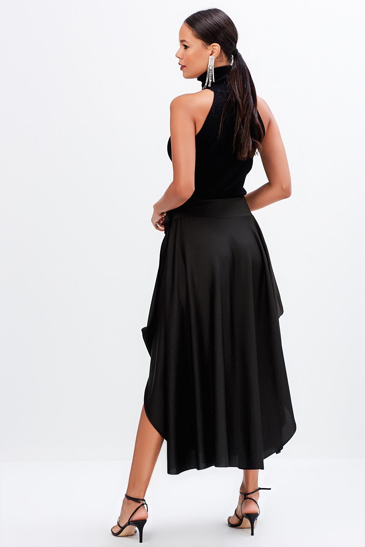 Black Asymmetric Midi Skirt, BLACK, large image number 3