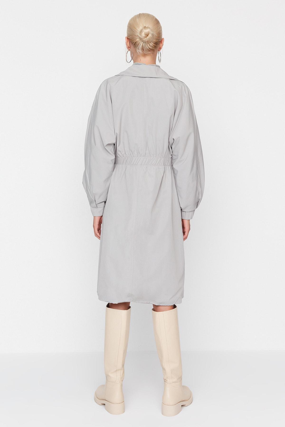 Trendyol - Grey Double Breasted Trench Coat