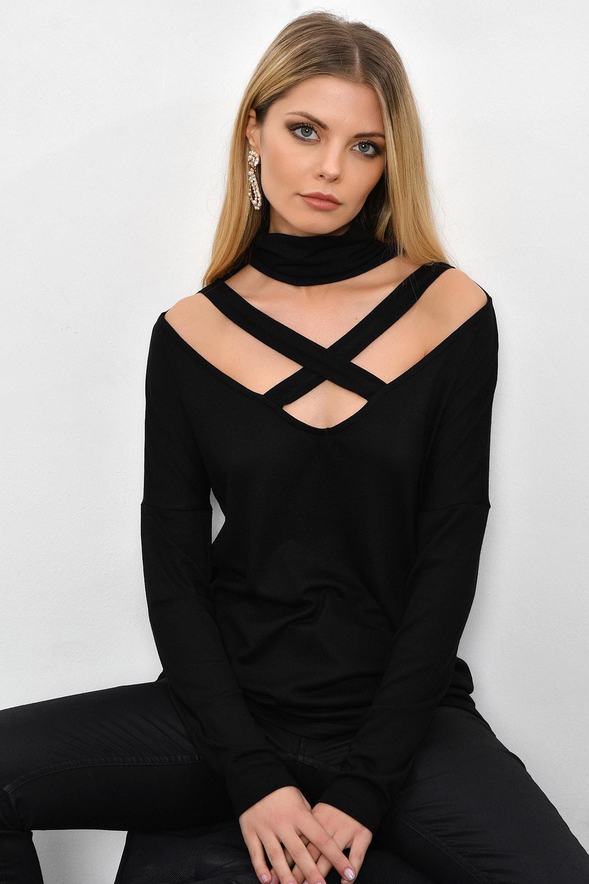 Womens Black Cross Collar Tunic B53, Single item, , large image number 0