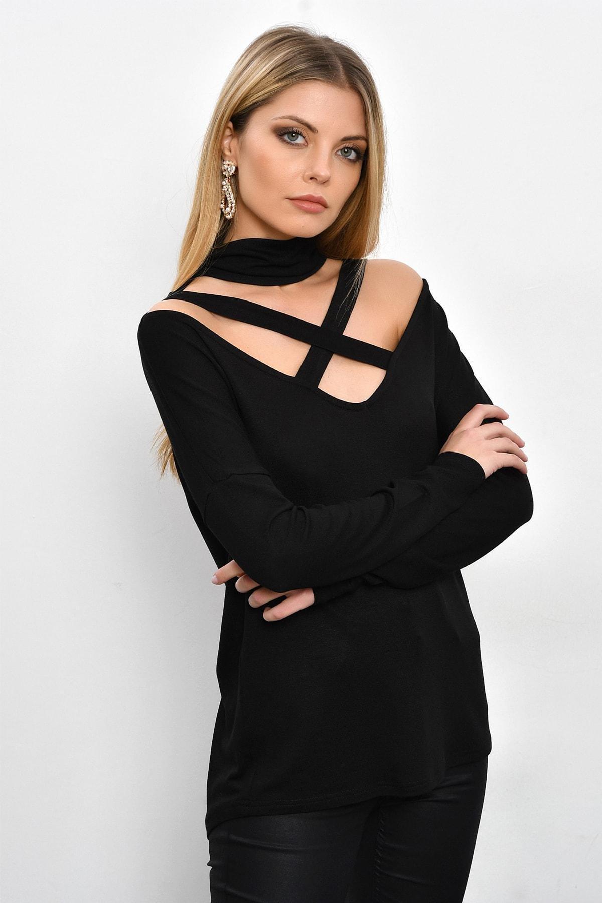 Womens Black Cross Collar Tunic B53, Single item, , large image number 3