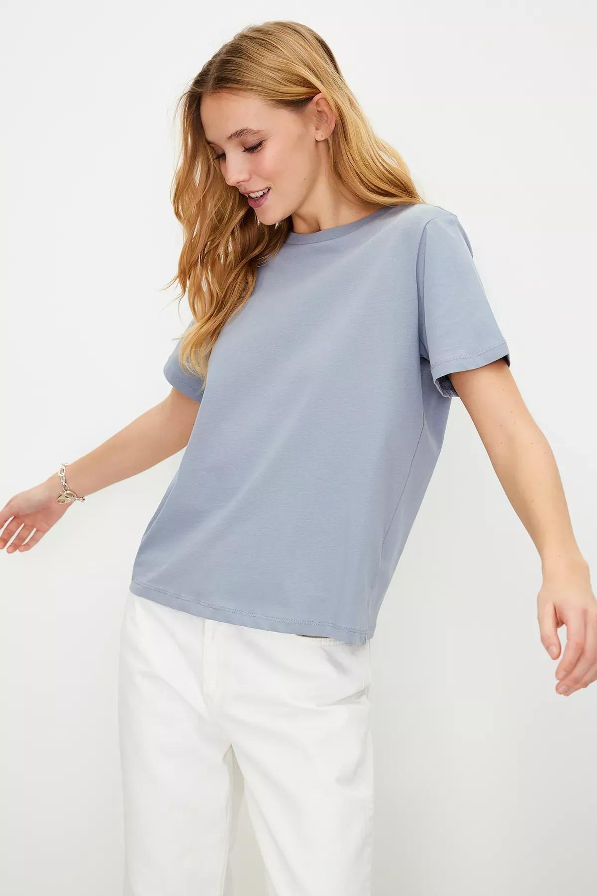 Grey Crew Neck Knitted T-Shirt, , large image number 1