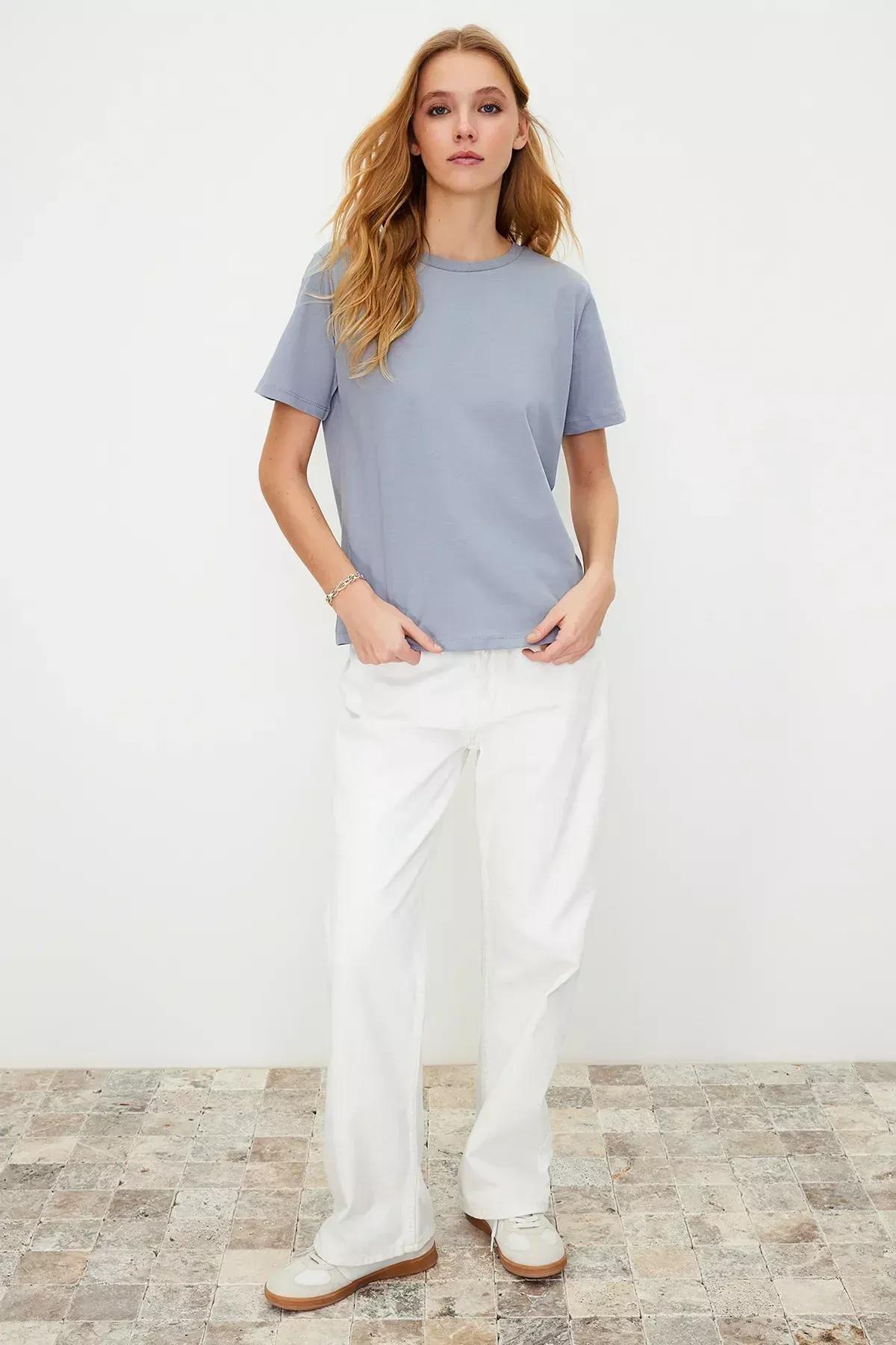 Grey Crew Neck Knitted T-Shirt, C101_1653, large image number 2