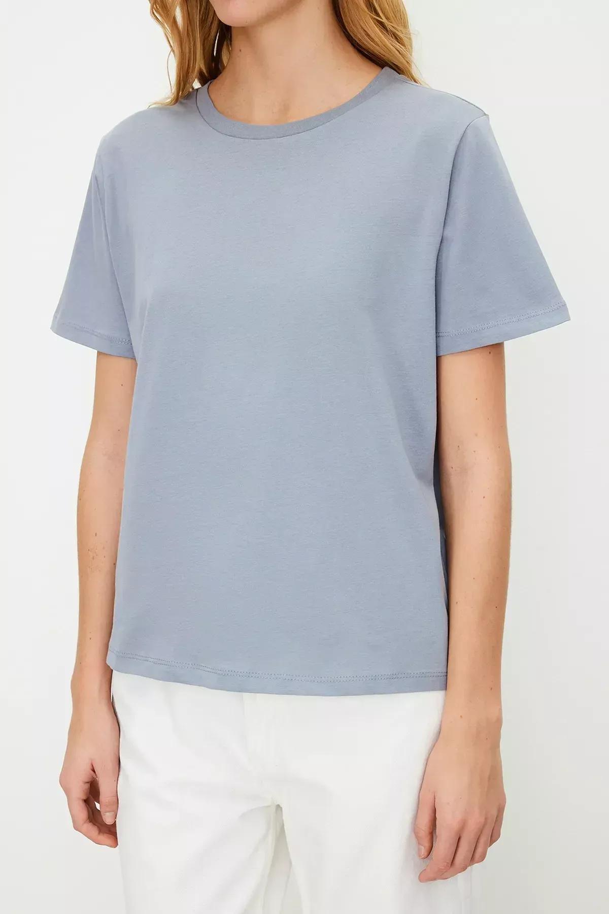 Grey Crew Neck Knitted T-Shirt, , large image number 4
