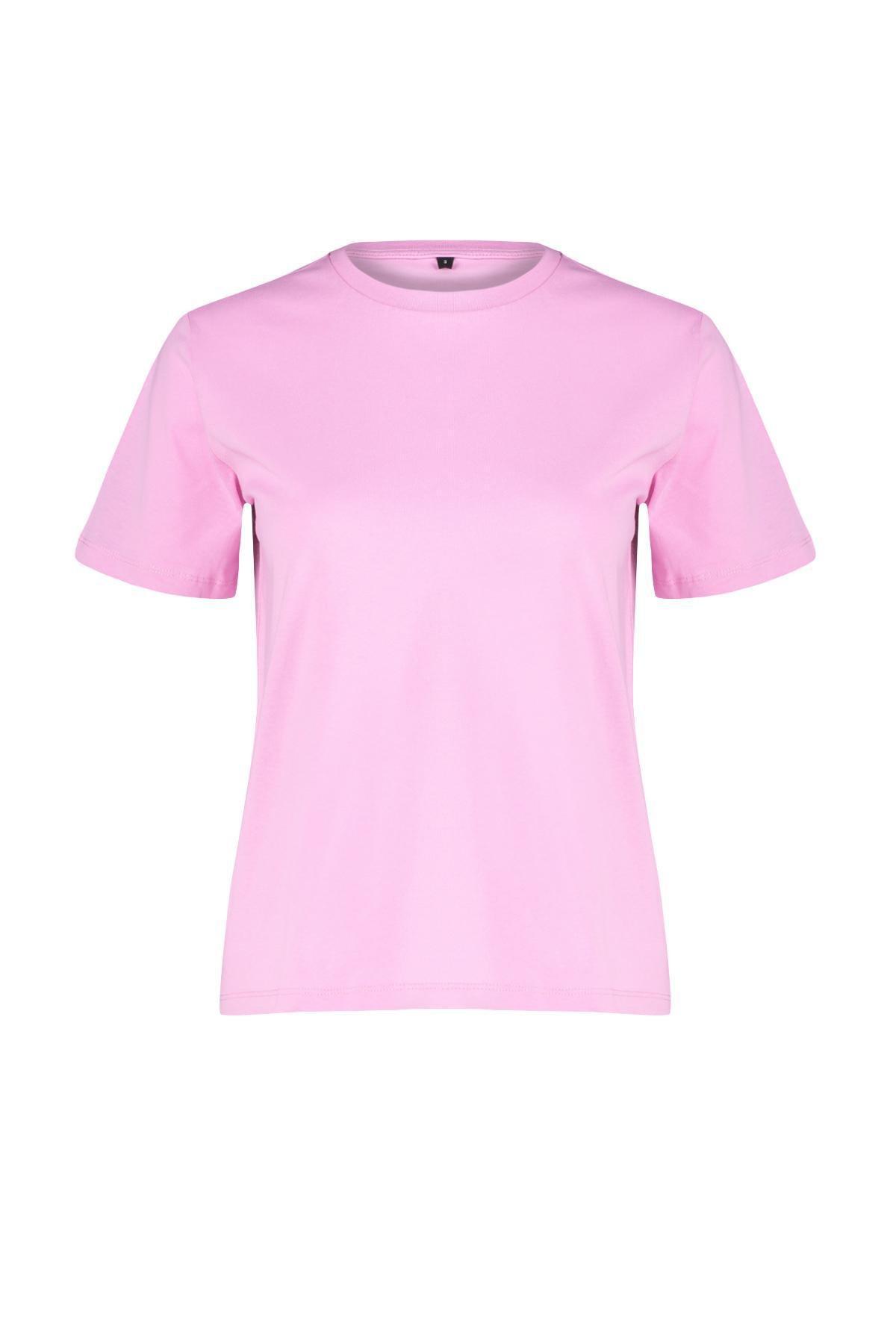 Pink Cotton Basic Crew Neck Knitted T-Shirt, , large image number 5