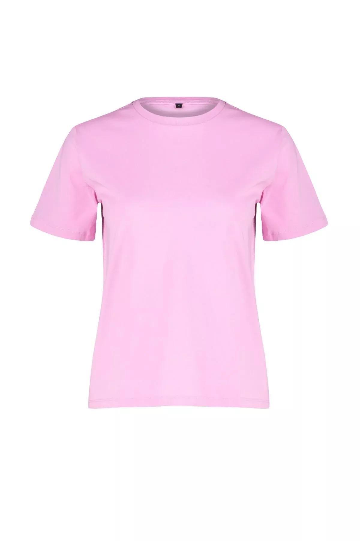 Pink Cotton Basic Crew Neck Knitted T-Shirt, Pink, large image number 5