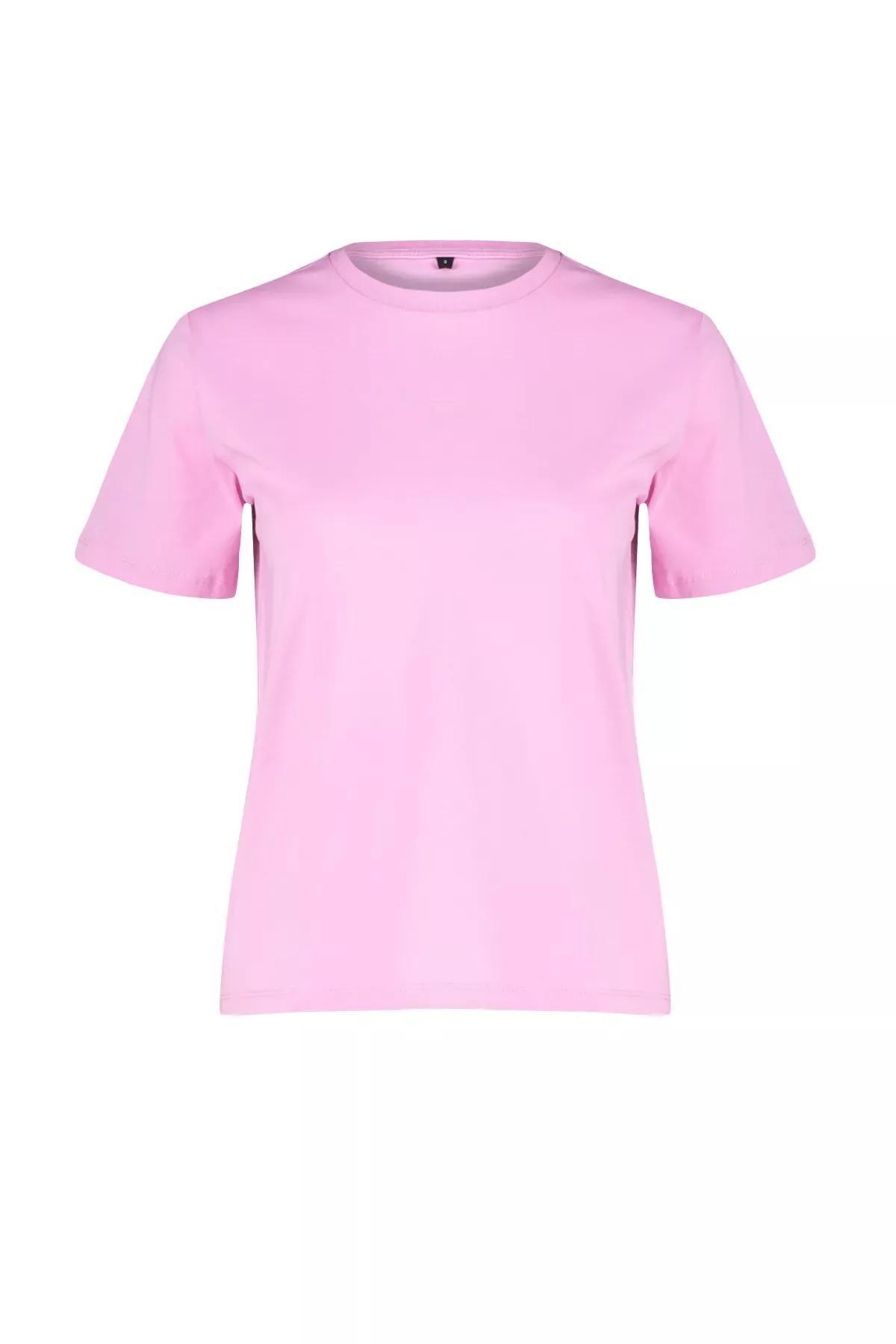 Pink Cotton Basic Crew Neck Knitted T-Shirt, Pink, large image number 7