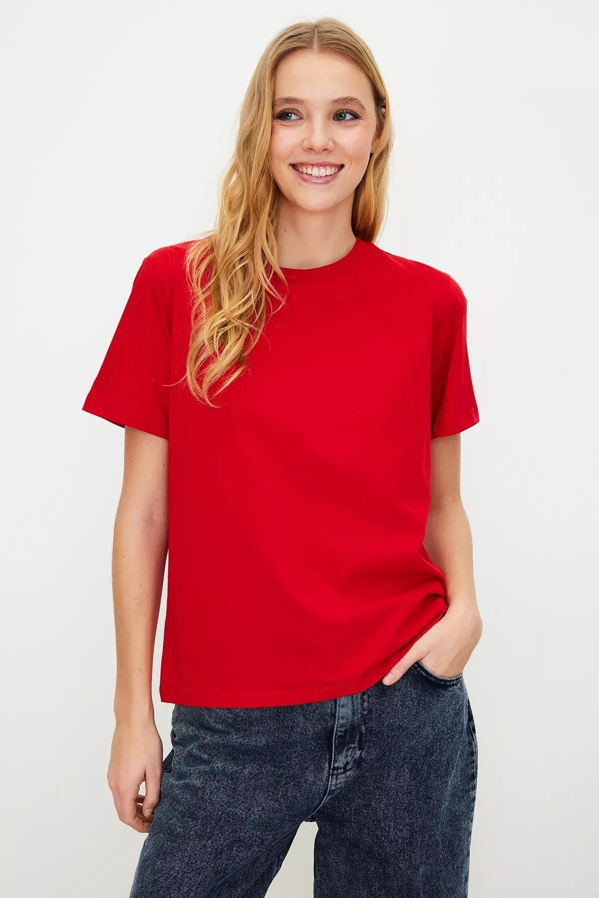 Red Crew Neck Knitted T-Shirt, , large image number 0