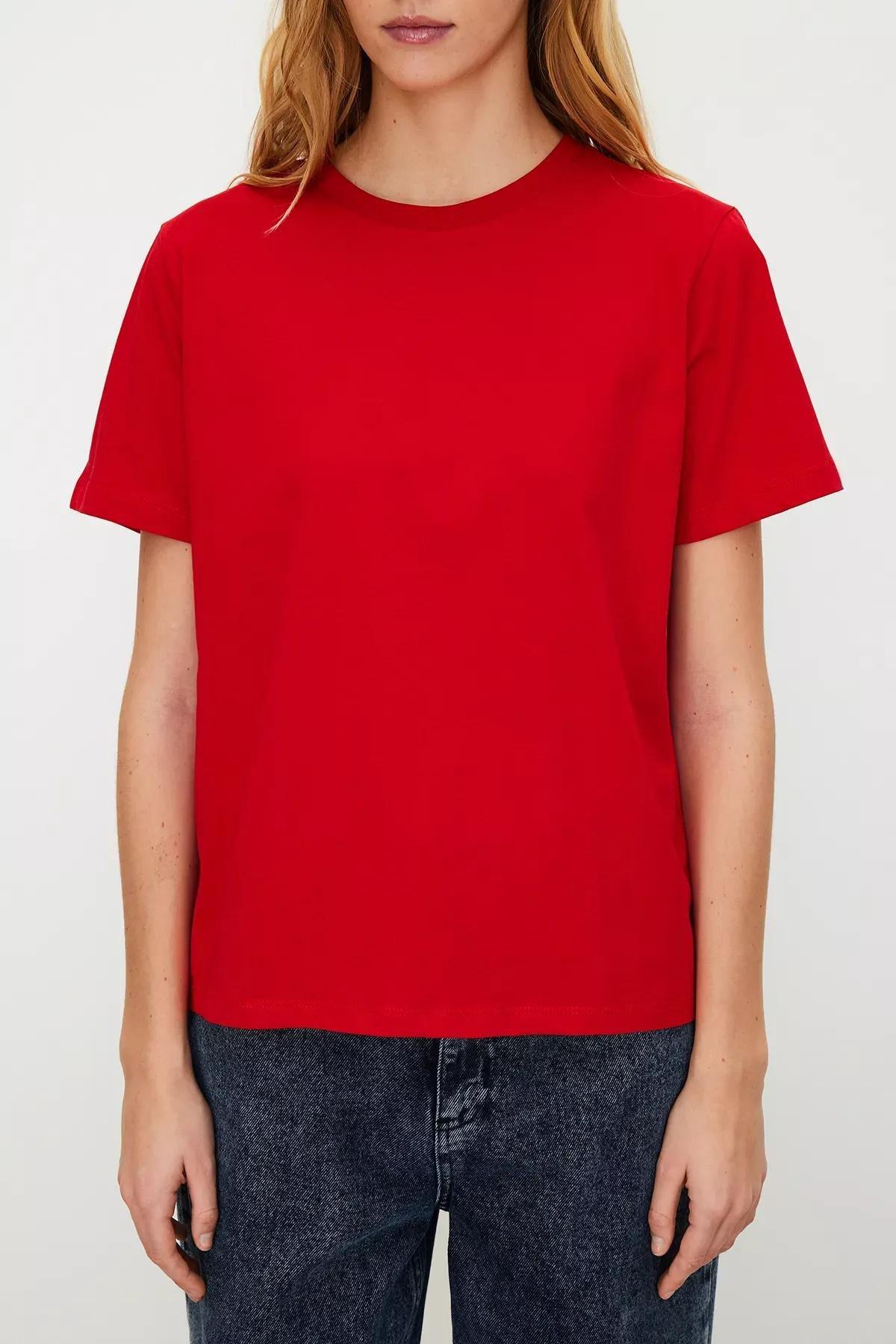 Red Crew Neck Knitted T-Shirt, Red, large image number 3