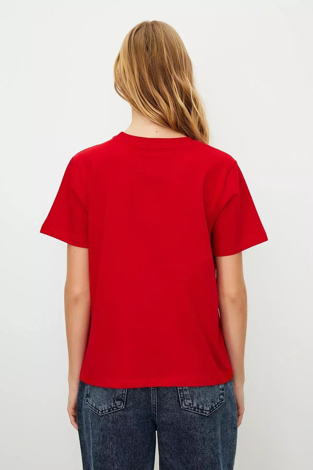 Red Crew Neck Knitted T-Shirt, , large image number 4