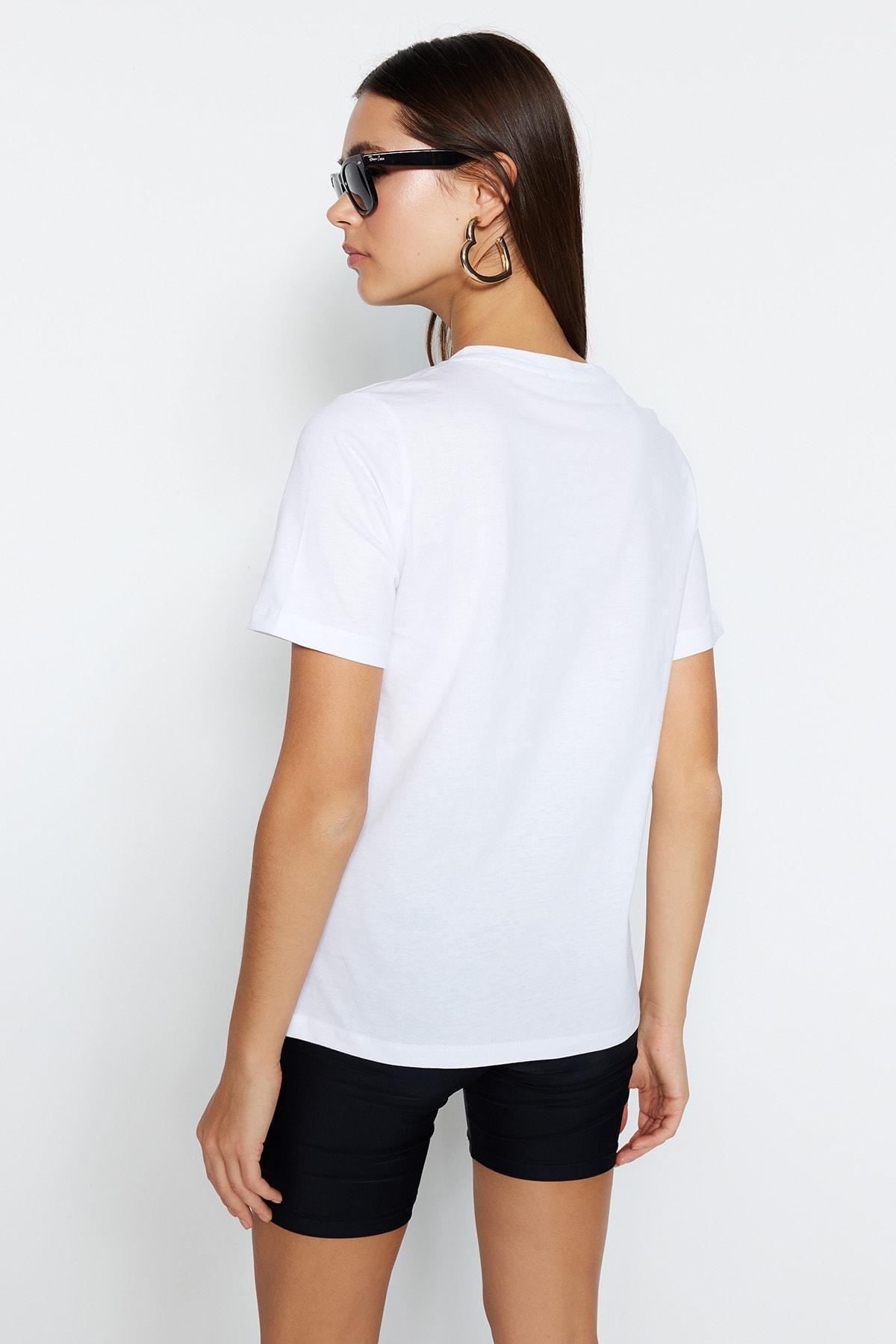 White Crew Neck T-Shirt, , large image number 4
