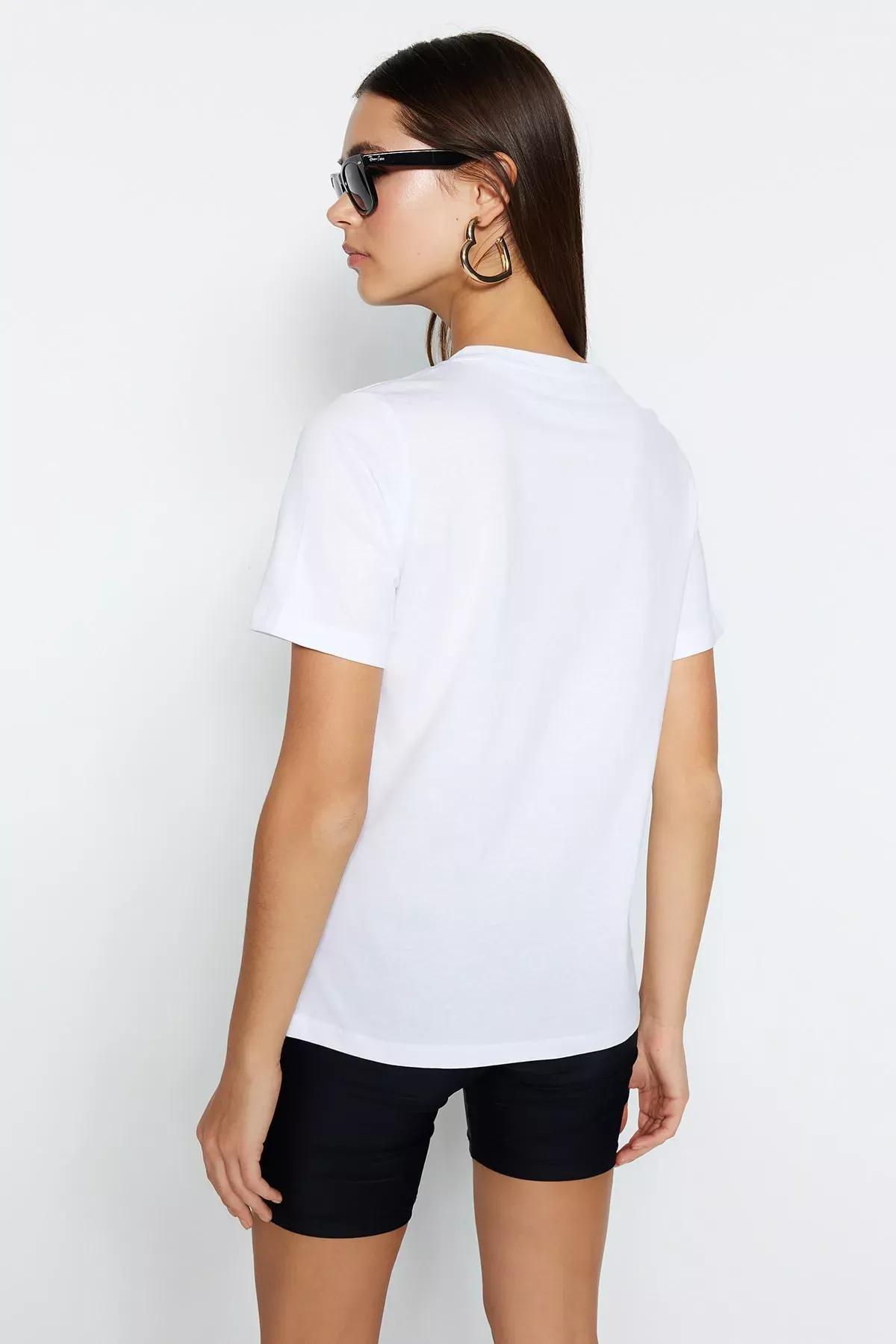 White Crew Neck T-Shirt, White, large image number 4