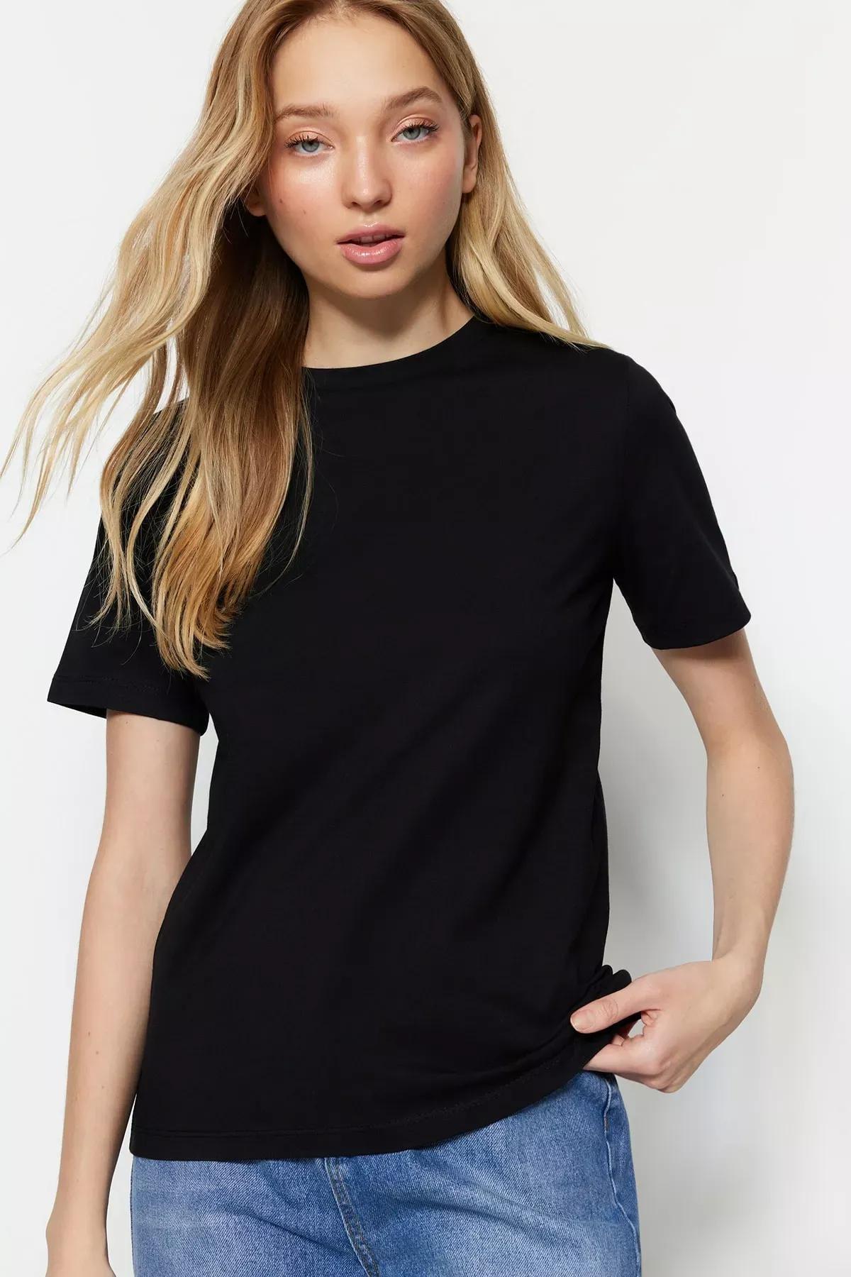Black Crew Neck T-Shirt, Black, medium