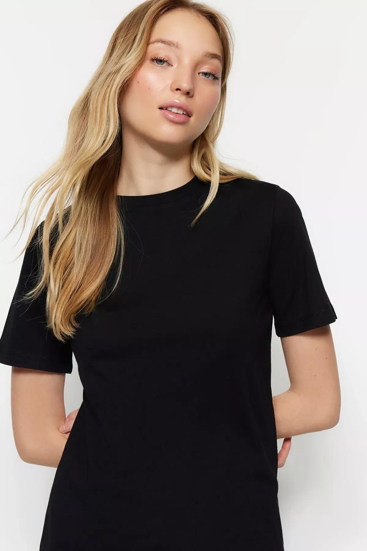 Black Crew Neck T-Shirt, Black, medium