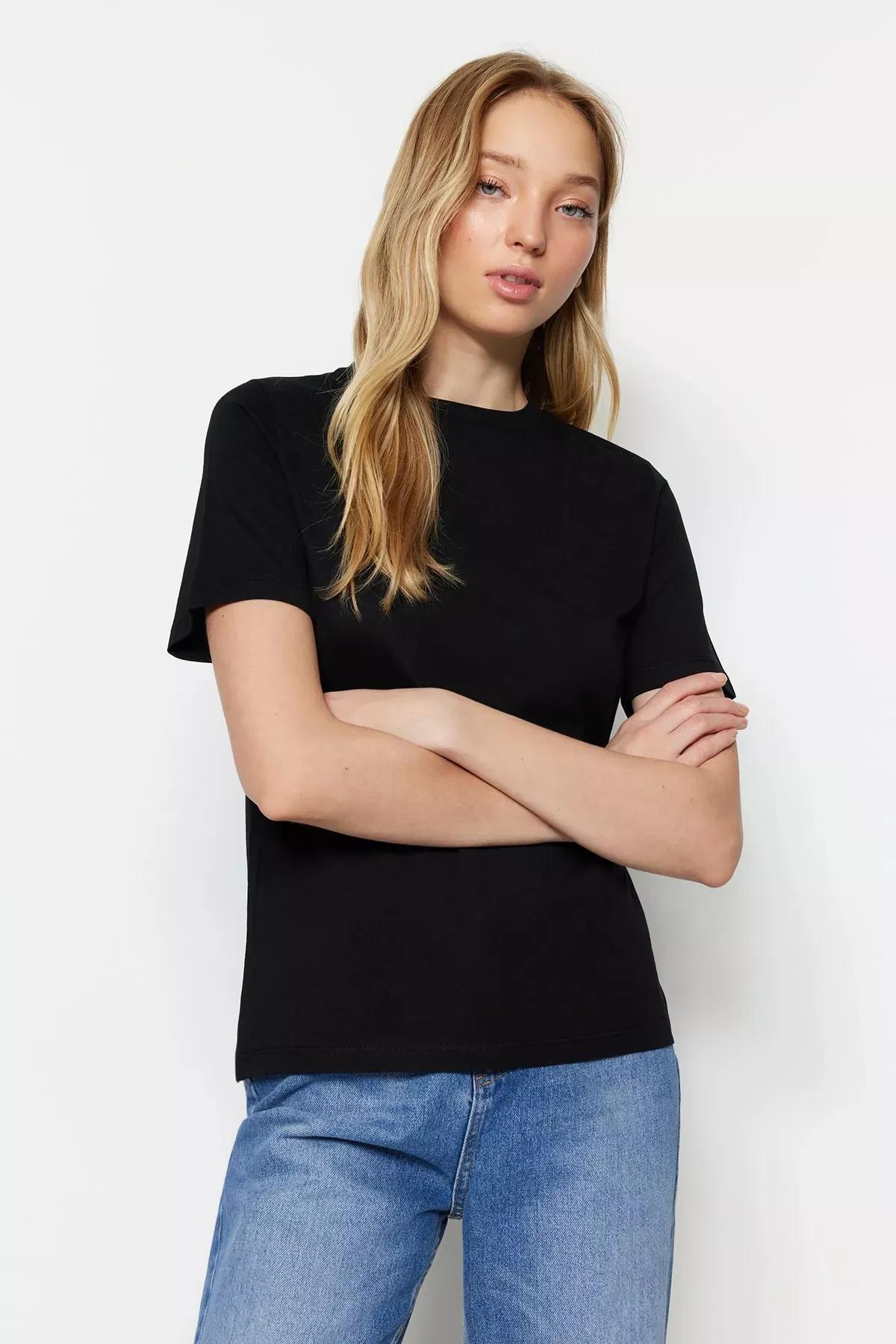 Black Crew Neck T-Shirt, Black, medium