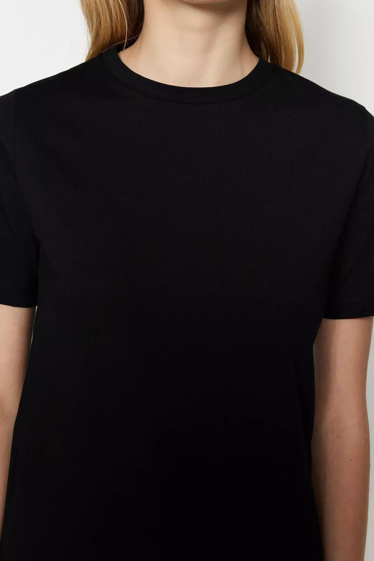 Black Crew Neck T-Shirt, Black, large image number 3