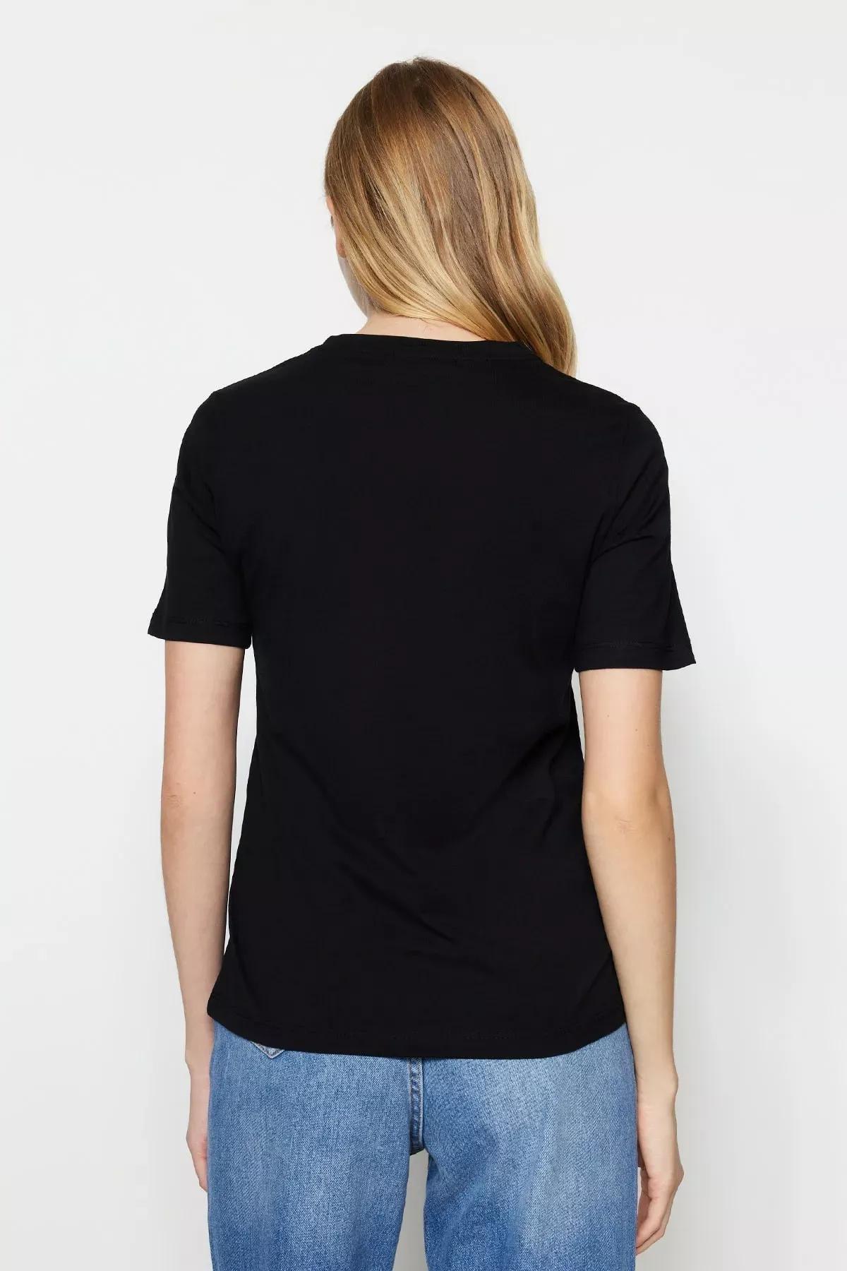 Black Crew Neck T-Shirt, Black, large image number 4