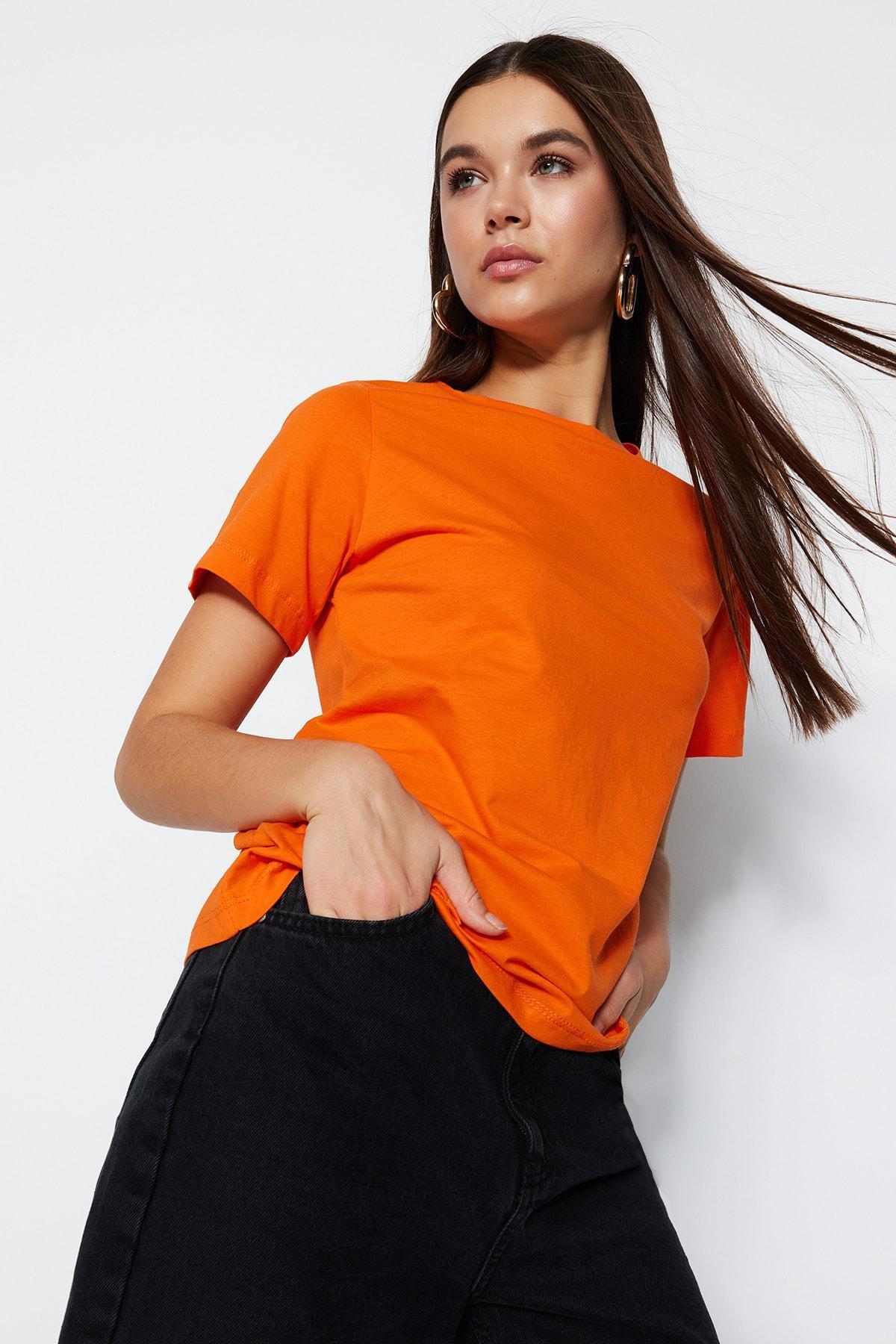 Orange Crew Neck T-Shirt, , large image number 0