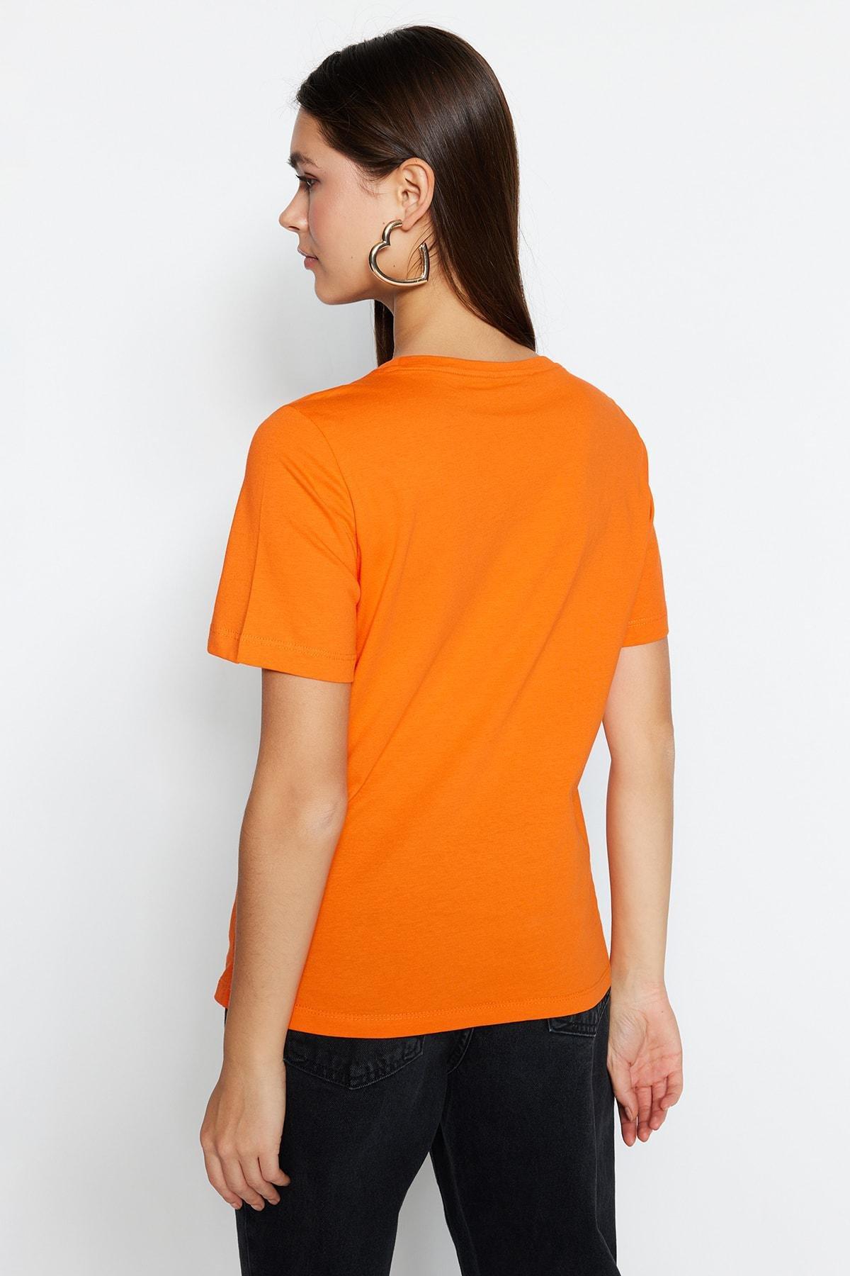 Orange Crew Neck T-Shirt, , large image number 4