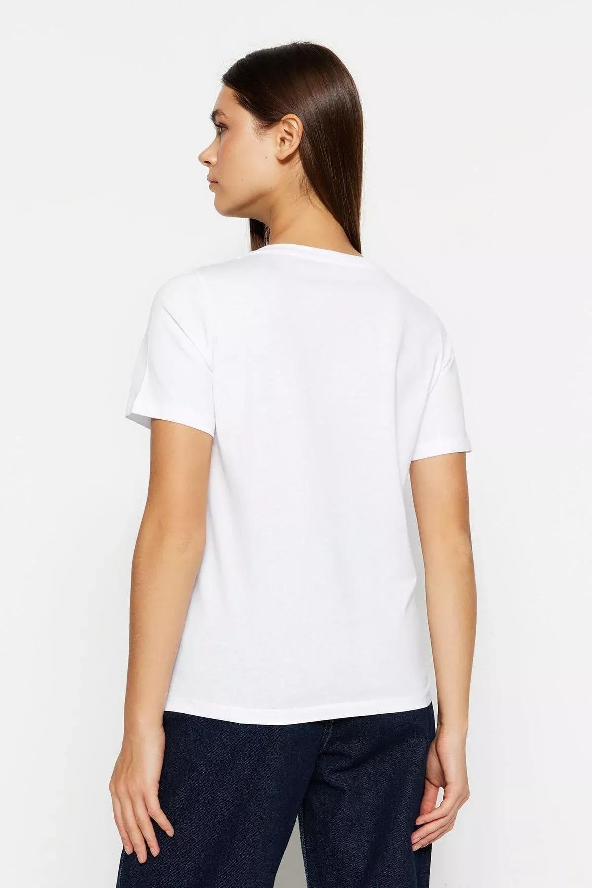 White Crew Neck T-Shirt, , large image number 4