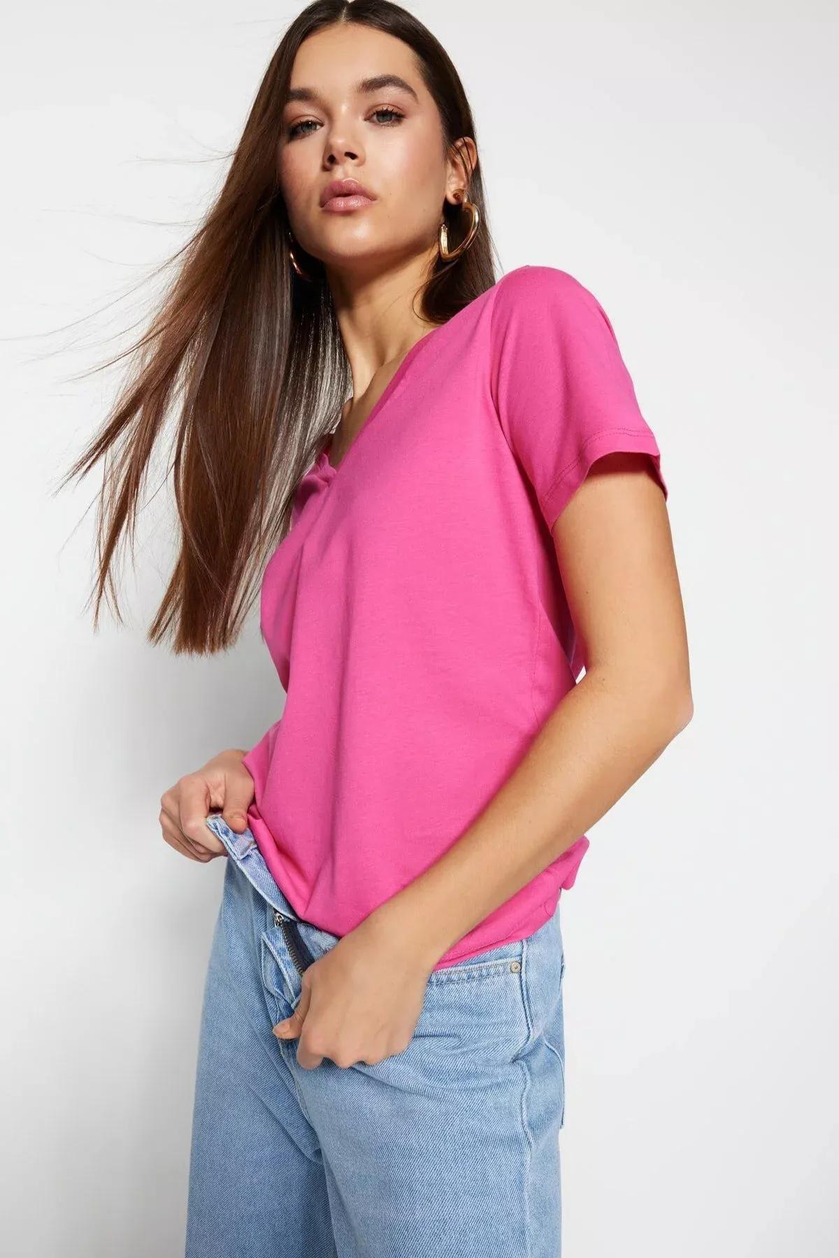Pink V-Neck T-Shirt, , large image number 2