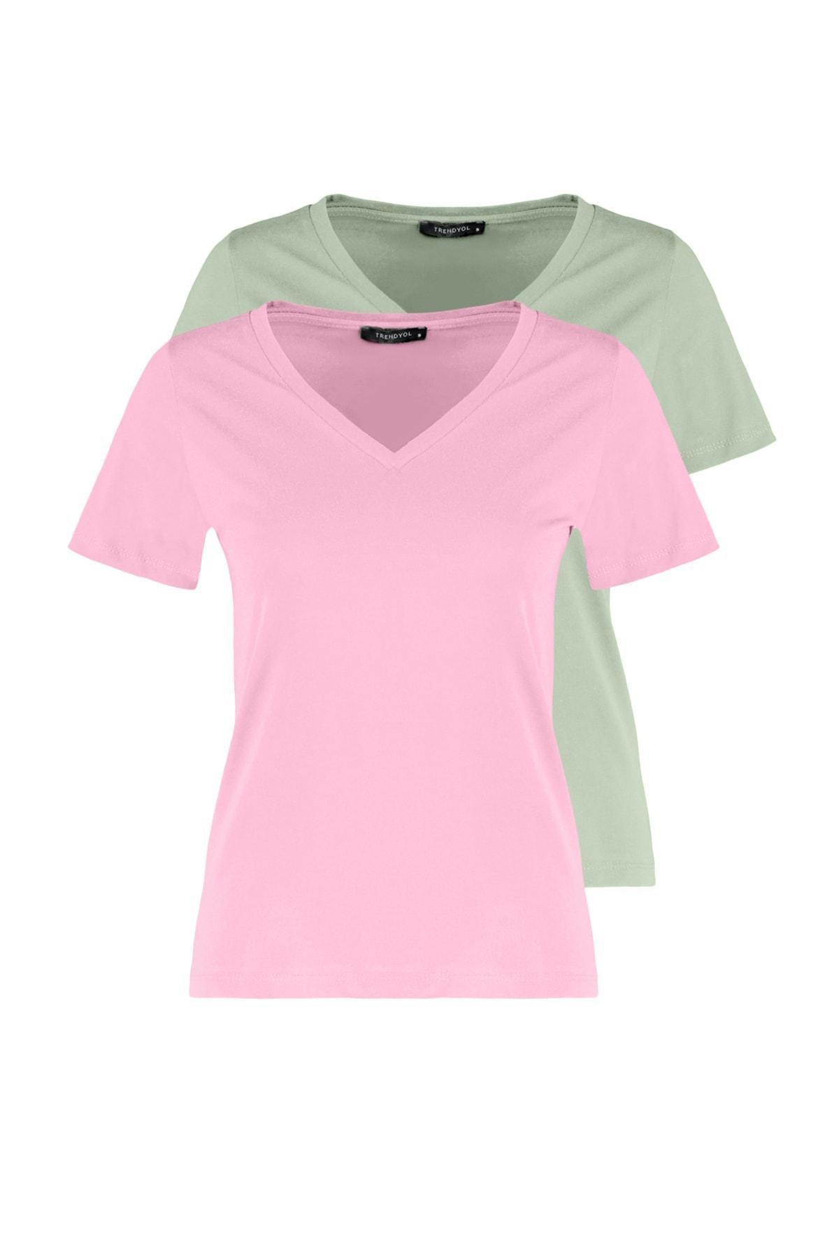 Multicolour V Neck Knitted T-Shirt, Set Of 2, , large image number 0