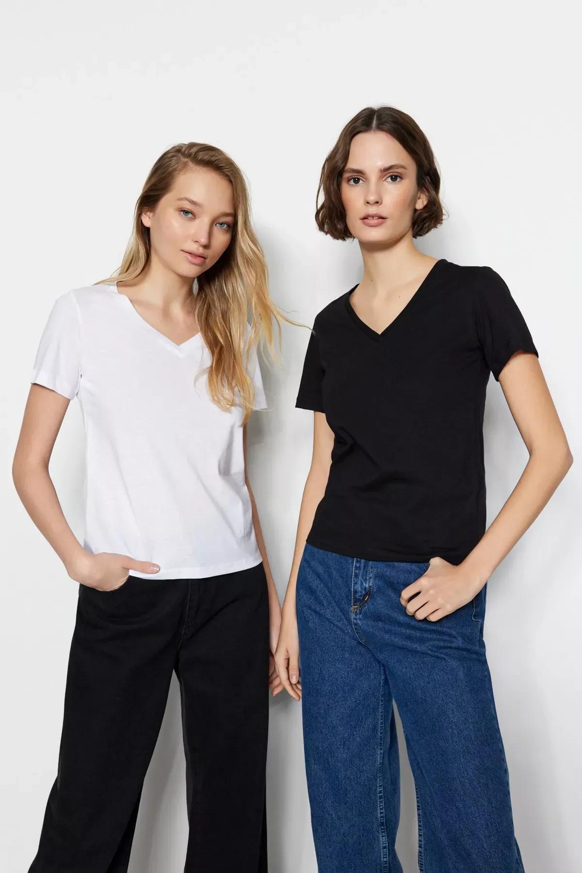 Black V-Neck T-Shirt, Set Of 2, , large image number 0