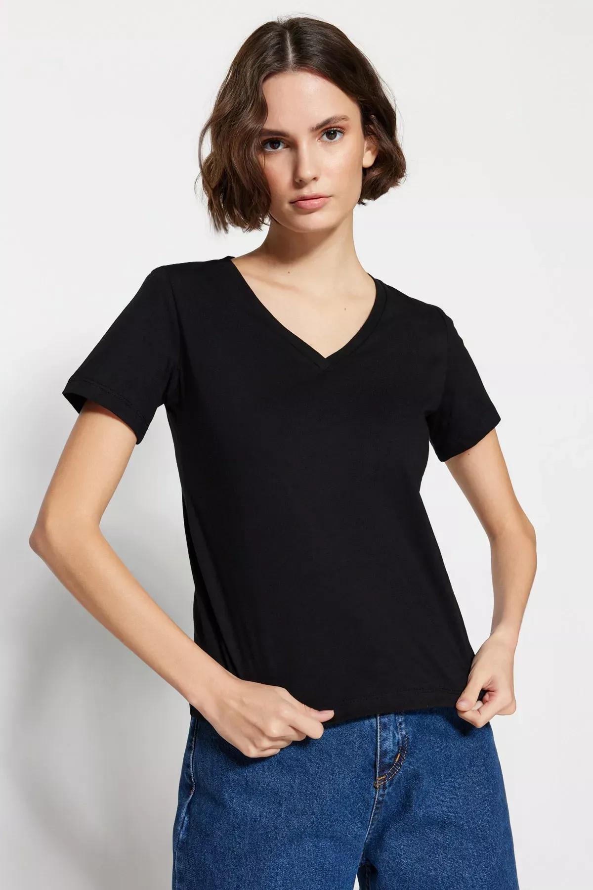 Black V-Neck T-Shirt, Set Of 2, , large image number 6