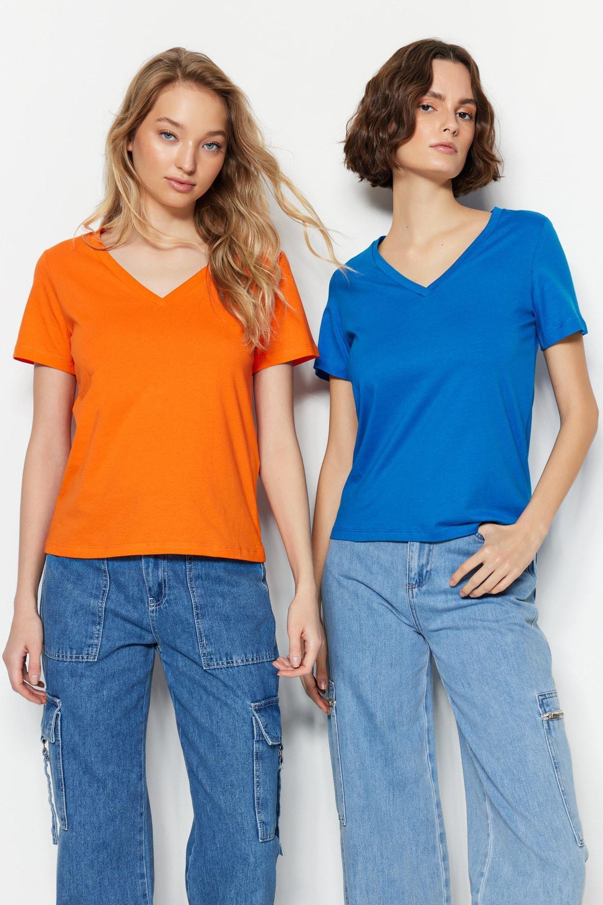 Multicolour V-Neck Knitted T-Shirt, Set Of 2, , large image number 0