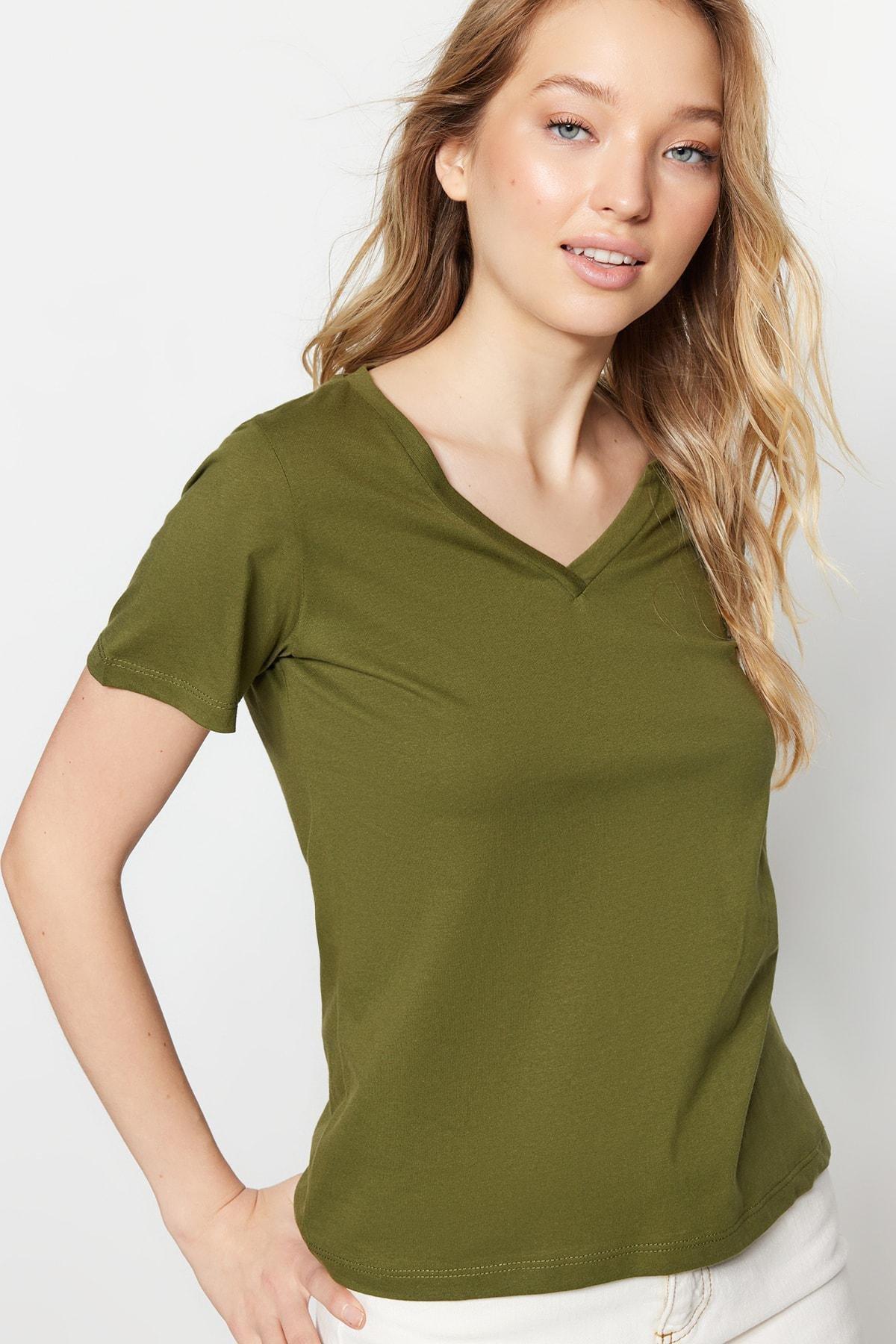 Khaki V-Neck T-Shirt, Set Of 2, , large image number 2